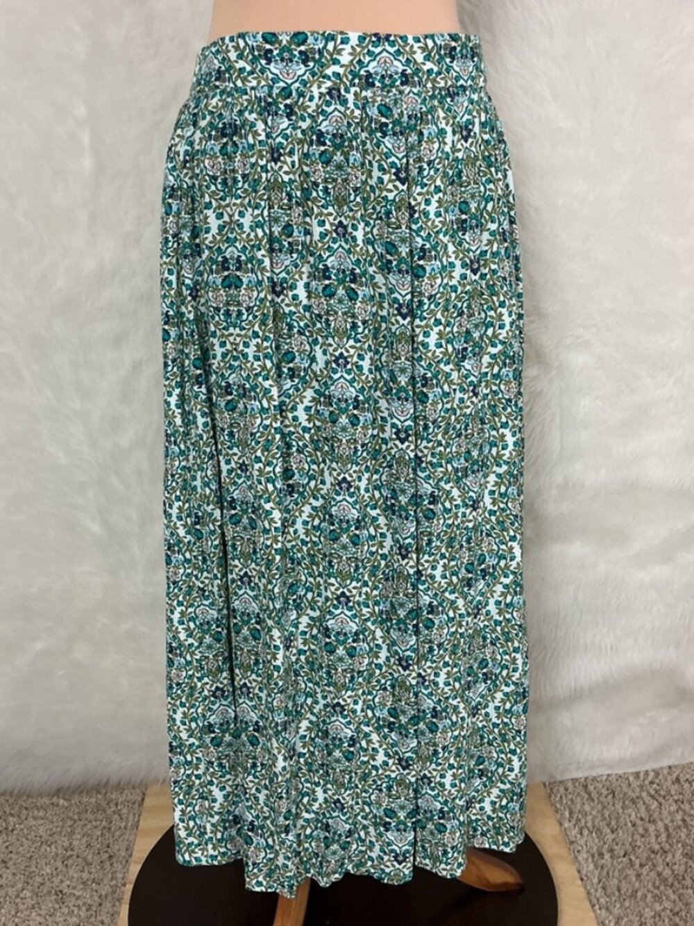 Boden Green Blue Floral Holiday Midi Skirt River Reed Vine Terrace US 10R